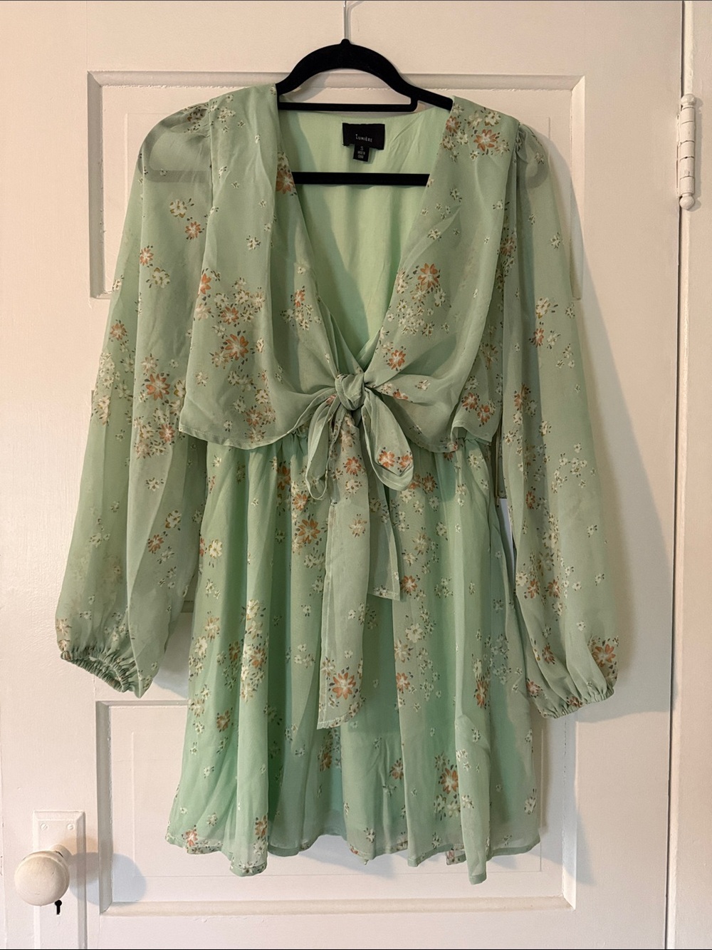 NWT Lumiere Mint Floral Tie-Front Mini Dress